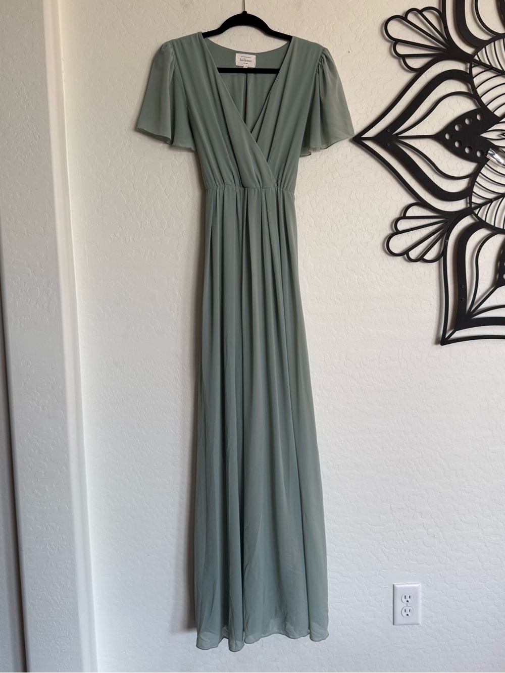 Bohme Alta Sage Green Wrap Maxi Dress Chiffon Small EUC